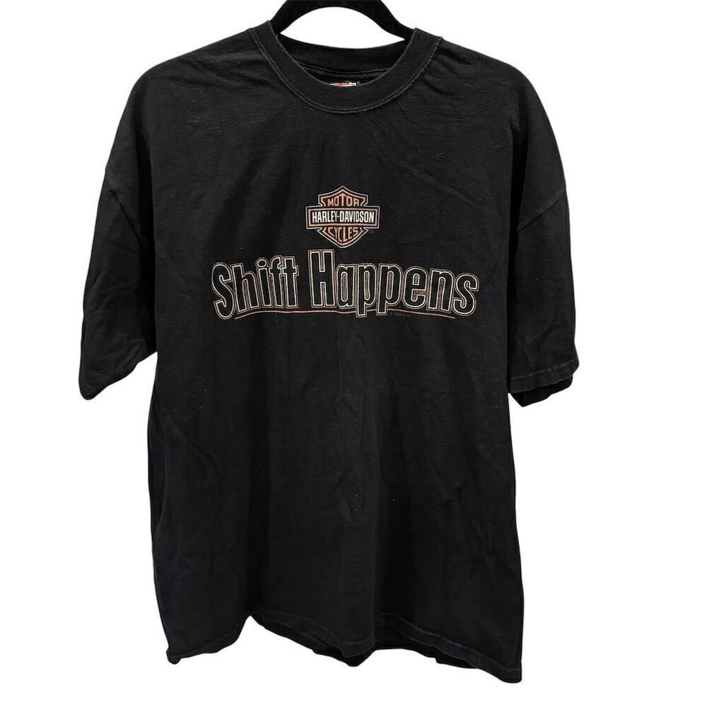 VintageHarley-Davidson Men's XL Black Graphic Tee "Shift Happens" Vintage 2000s